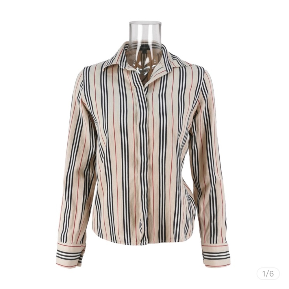 Burberry Striped 100% Cotton Long Sleeve Shirt - Size S